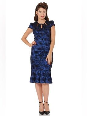Voodoo Vixen Correna Heron Flocked Wiggle Dress